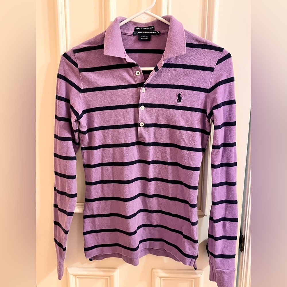 Ralph Lauren Sport - The Skinny Polo Purple and Black Stripes Collared
